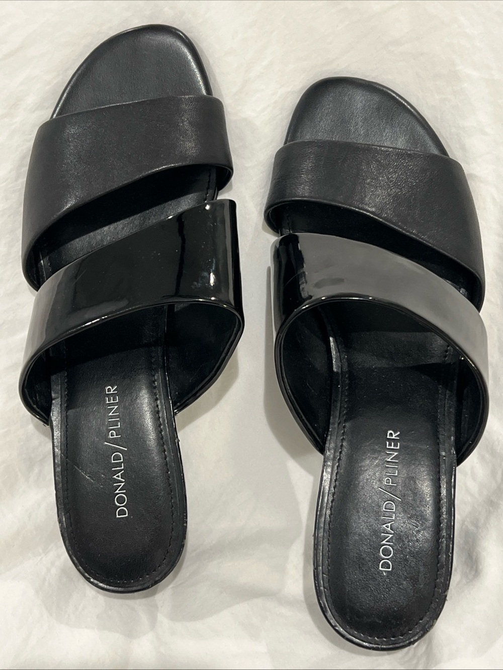 Donald J. Pliner Black Patent & Leather Slide Mules